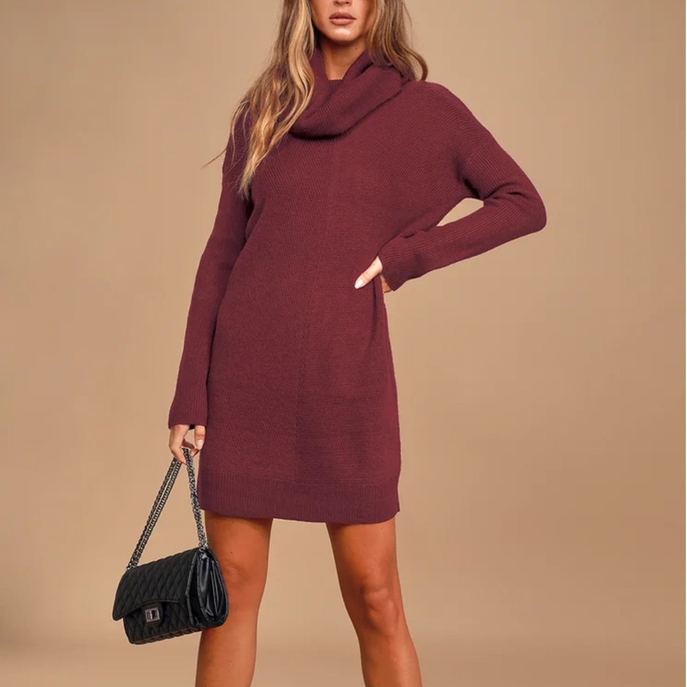 Tea Reader Burgundy Sweater Dress LuLus